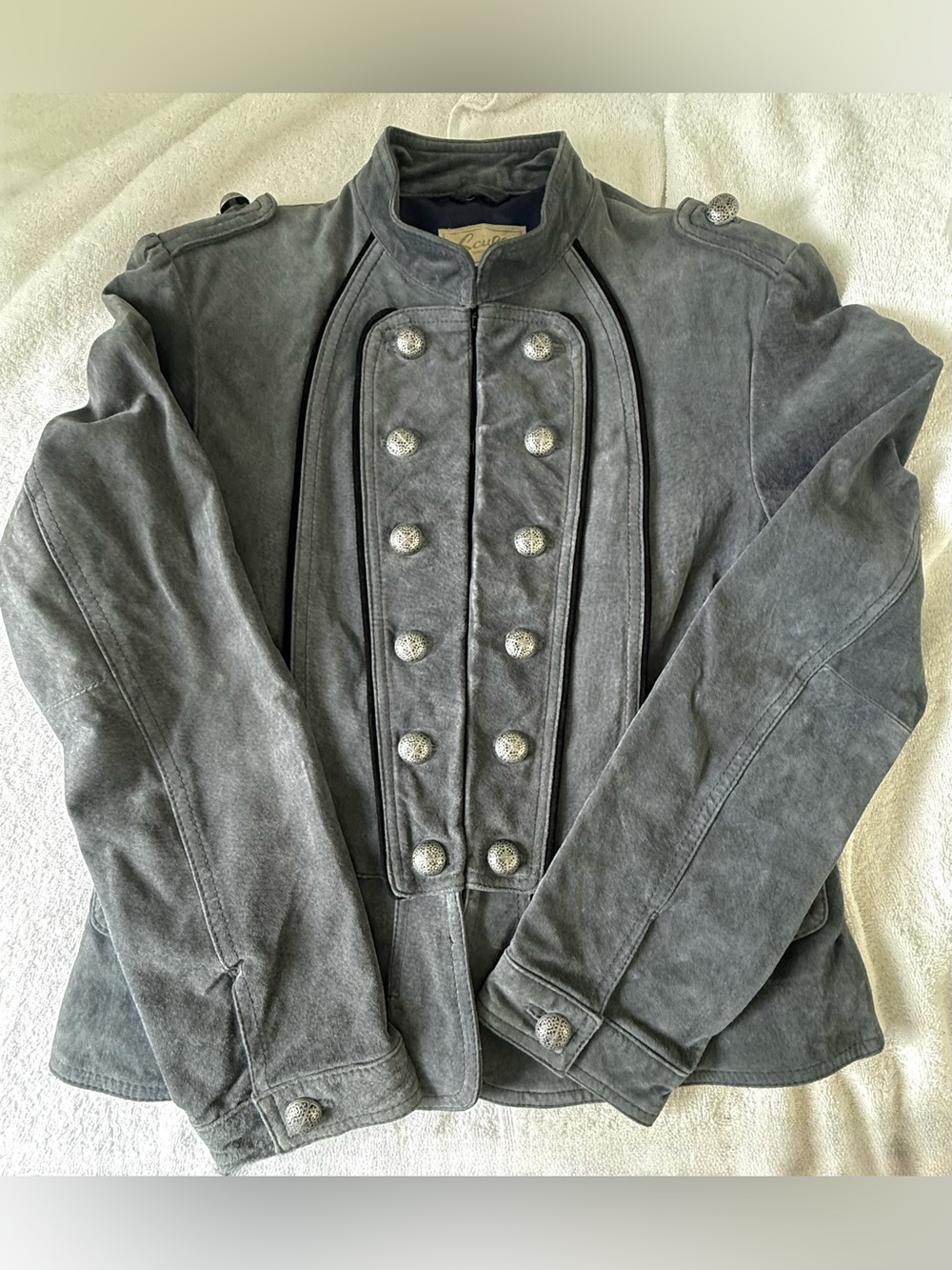 Scully Charcoal Slate Blue/Gray Military Field Jacket with Decorative Buttons